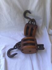 2 Pulleys Vintage Yacht Sailboat Double Block Wood
