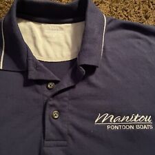 Manitou Pontoon Boats Shirt Polo Golf Embroidered Button Pocket Large Blue Euc