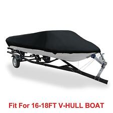 16-18ft 210d Trailerable Boat Cover Waterproof Fishing V-shape Black 570 X 300cm