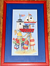 Sail Boat Light House Bouys Flowers Framed Seaside Counted Cross Stitch 2004