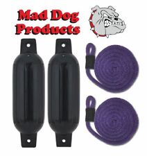2 Black 6.5 X 23 Inflatable Boat Fender Buoys 2 Purple Lines -made In Usa