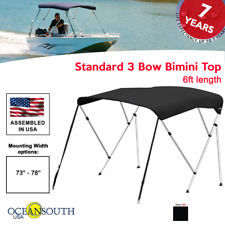Oceansouth Bimini Top 3 Bow Boat Cover Black 73-78 Wide 6ft Long W Rear Poles