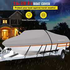 16-18 Ft Boat Cover 600d Heavy Duty Waterproof Fit For Fishing Ski Boats Gray