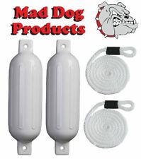 2 Pack White 6.5 X 23 Inflatable Boat Fender Buoys 2 White Lines - Made In Usa