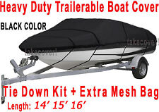 14 15 16 V-hull Fish - Ski Io Trailerable Boat Cover Black Color All Weather