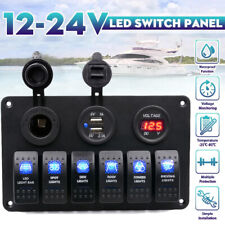 6 Gang 12v Fuse Box Blue Led Rocker Switch Panel Dual Usb For Car Boat Marin