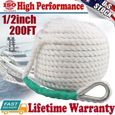 12inch 200ft Twisted 3 Strand Nylon Anchor Rope Braided Boat Line W Thimble