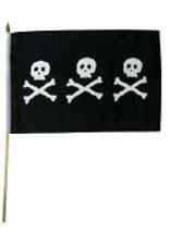 12x18 12x18 Jolly Roger Pirate Chris Condent 3 Skull Stick Flag Wood Staff