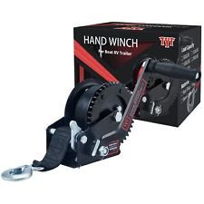 1600lb Boat Trailer Strap Winch With 26ft Rope Portable Crank Gear Hand Winch