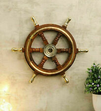 Captainpirate Shipboat18 Brass Wooden Stripe Six Spoke Steering Wheelbrown