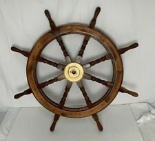 36 Brass Brown Finishing Ship Steering Wheel Pirate Wall Boat Wooden Dcor Gift