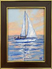 Sailboat Sunset Oil Painting Original Art Seascape Boat Nautical Framed Wall Art