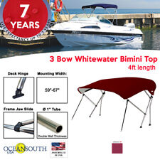3 Bow Bimini Top Boat Cover 59 - 67 Width 4ft Long Maroon With Support Poles