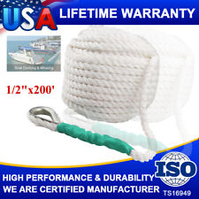 12x200 Twisted Three Strand White Nylon Anchor Rope Braided Boat With Thimble