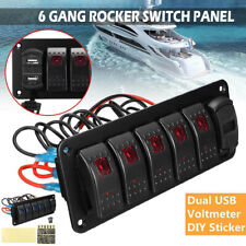 6 Gang Toggle Rocker Switch Panel Dual Usb For Car Boat Marine Rv Truck Red Led