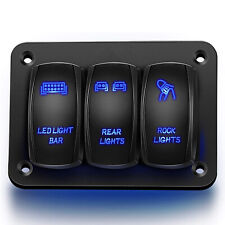 3 Gang Toggle Rocker Switch Panel Blue Led Light For Car Marine Boat Waterproof