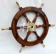 Maritime Nautical Beach Ship Wheel 18 Wooden Steering Boat Brass Spoke Captains