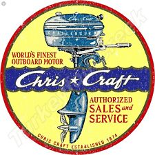 Chris Craft Authorized Sales Service Vintage Look 11.75 Round Metal Sign