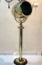 Original Reclaimed Ship Brass Signal Spot Search Light On Stand With Wooden Base