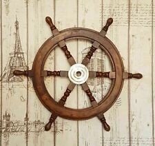 18 Inches Nautical Boat Ship Wheel Brown Wooden Steering Wheel Wall Decor Item