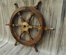 Wooden Ship Steering Wheel Pirate Decor Wood Brass Fishing Wall Nautical Boat