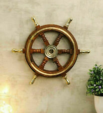 Captainpirate Shipboat 18 Brass Wooden Stripe Six Spoke Steering Wheel Brown