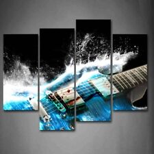 Blue Guitar Wall Art Painting Music Waves Picture Decor Artwork Print On Canvas