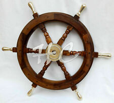 Wooden Finish Brass Ship Sailboat Steering Pirate Captains Nautical Wheel Wall