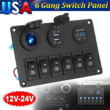6 Gang Toggle Rocker Switch Panel Dual Usb For Car Boat Marine Truck Blue Led