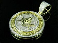 10k Yellow Gold Over Masonic Medallion Style Diamond Pendant Charm 1.65 Inch