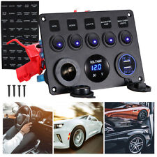 5 Gang On-off Blue Led Toggle Switch Panel Voltmeter Dual Usb Car Boat Marine