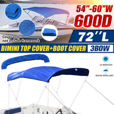 Bimini Top Boat Cover Fabric Replacement Blue With Boot Fits 3 Bow 54-60w