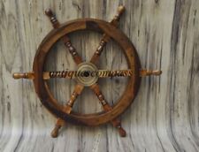 Wheel Wooden Steering Nautical Vintage Boat Ship Collectible Home Decor Antique
