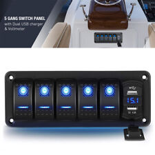 6 Gang Toggle Rocker Switch Panel Blue Led 4.8a Usb For Car Marine Boat Rv 12v