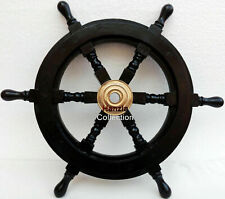 Nautical Black Wood Captains Boat Ship Steering Wheel 18 Decorative Handmade
