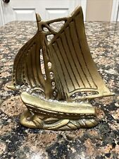Small 4.5 Solid Brass Nautical Sailboat Paper Weight Figurine Sail Boat Vtg
