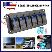 6gang Toggle Rocker Switch Panel Dual Usb For Car Boat Marine Rv Truck Blue Led