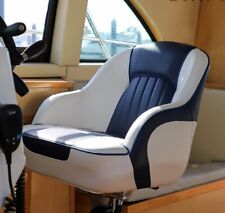 Captain Pilot Bucket Boat Seat Navy White Helm Marine Grade Padded Vinyl Chair