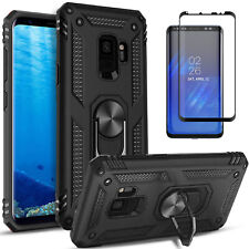 For Samsung Galaxy S9 S9 Plus Case Ring Kickstand Tempered Glass Protector