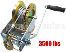 3500lbs Dual Gear Hand Winch Hand Crank Manual Boat Atv Rv Trailer 33ft Cable