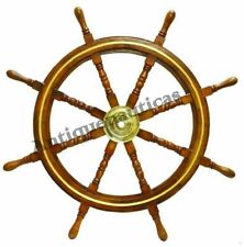 36 Brass Center Nautical Large Boat Ship Wooden Steering Wheel Wall Dcor Gift