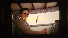 Xxfx10 Vintage 35mm Slide Woman In Sunglasses Poses At Boat Steering Wheel