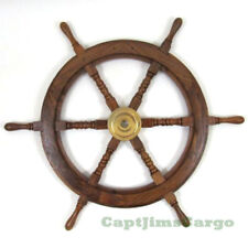 Teak Wood Ships Steering Wheel 30 Brass Hub Nautical Maritime Boat Wall Decor