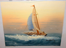 Original Oil Painting W. Bailey Sailboat Nautical Registered Art Sea
