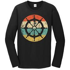 Mens Sailing Shirt - Retro Nautical Sailboat Steering Wheel Long Sleeve T-shirt