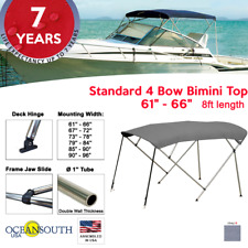 Standard Bimini Top 4 Bow Boat Cover Gray 61-66 Wide 8ft Long W Rear Poles