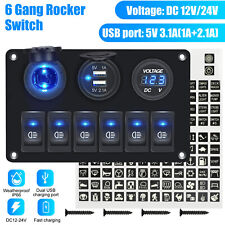 6 Gang Blue Led Toggle Rocker Switch Panel Dual Usb For Car Boat Marine Rv Truck