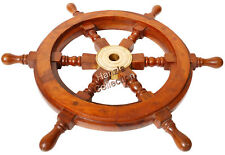 Vintage Brass Hub Shipboat Steering Wheel Wood Pirate Nautical Fishing Maritime