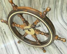 36 Inch Wooden Ship Steering Wheel Pirate Dcor Wooden Brass Finishing Wall Boat