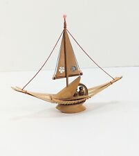 Vintage Sailboat Ship Clipper Schooner Small Wood Bamboo Island Art